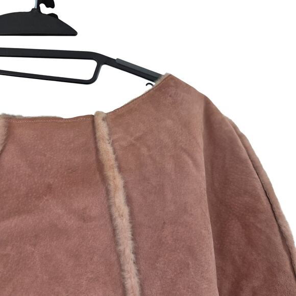 WILSONS LEATHER MAXIMA L-XL PINK GENUINE LEATHER FAUX FUR LINED PONCHO - Picture 6 of 10